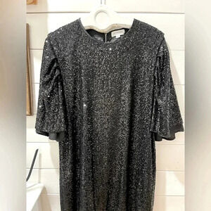📍 LILI SIDONIO MOLLY BRACKEN Black  Sequin Mini Dress size M/L